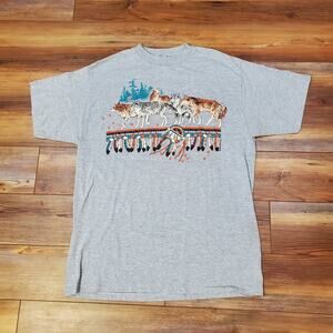 Vintage 90s  Wolf Nature SINGLE STITCH Native American T Shirt XL
